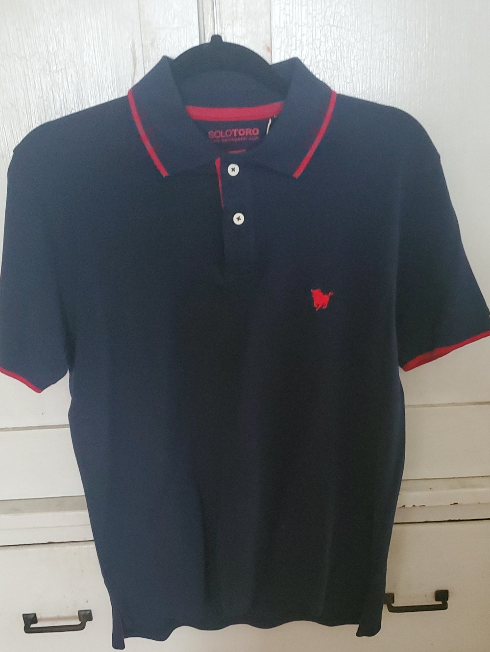 Solo Toro Men's Cotton Navy Polo Shirt with Red Trim Sz S